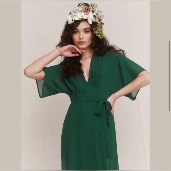 NWT Reformation | Winslow Wrap Dress in Emerald | Size: XS - Picture 4 of 16